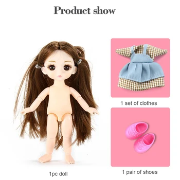BJD Doll 13 Kilnojamojo Sujungta 16cm 1/6 Lėlės puikus 3D Akis Bjd Plastikinės Lėlės Mergaitėms, Žaislai Ilgą Peruką Moterų drabužius, batus Rinkinys