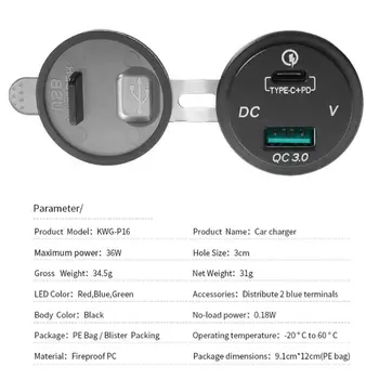 Atsparus vandeniui 12V 24V, Tipas C PD QC 3.0 USB Automobilinis Įkroviklis LED Voltmeter Maitinimo Adapteris išmanųjį Telefoną, Planšetinį kompiuterį Valtis Motociklo X6HA