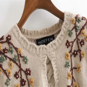 2020 Za Siuvinėjimas, Aplikacijos Megztiniai Megztinis Moterims Ilgomis Rankovėmis Derliaus Gėlių Megztinis Megztas Viršuje Moterų Žiemos Embroided Megztiniai