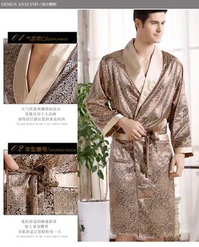 Kimono vyrų 5XL 4XL Namų Šilko Chalatą Minkštas jaukus ilgomis rankovėmis Vonia Suknelė Spausdinti Geometrinis Rūbeliai V-kaklo Satino Sleepwear Pižamą
