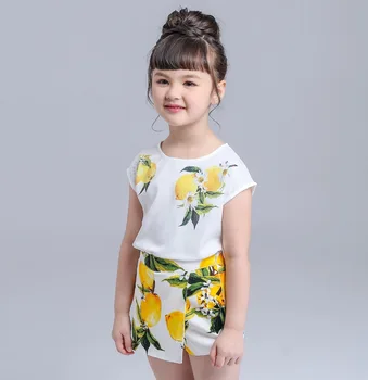 2019 vasaros mados Mergina drabužių rinkiniai Prekės citrinų spausdinti baby girl tiktų Vaikams Lemon tree rinkiniai medvilnės marškinėliai/palaidinė+šortai
