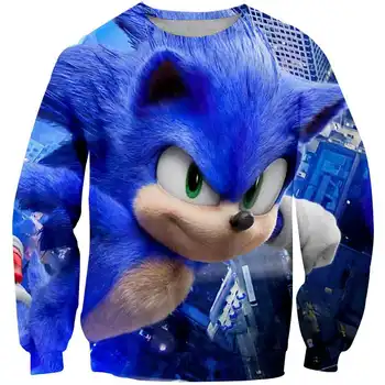 Naujas Berniukai Animacinių filmų Sonic ežys Mėlyna 3D palaidinukė Atspausdinta Merginos Streetwear vaikams, Vaikų drabužiai, Kūdikių Juokinga megztinis (puloveris)