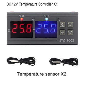 STC-3008 Dual Digital Inkubatorius Termostatas Ekranas Temperatūros Reguliatorius 12V