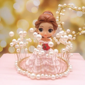 Nauja LED Lempa, Pearl Princess Crown Tortas Topper Laimingas Gimtadienio Tortas Dekoravimo, 