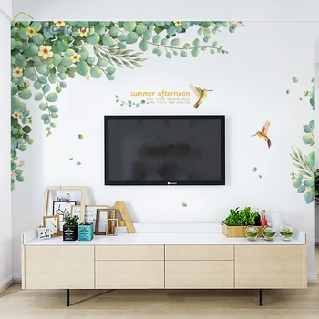 Kūrybos siena lipdukas kambarį sienų dekoras lipnios etiketės miegamojo puošimas švieži žalieji augalai kambario, apdaila, namų dekoro