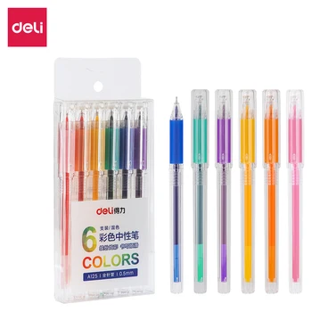DELI Spalvoto Gelio Rašiklis Rašalo 6 spalvų/set A125 studentų 0,5 mm, rašymo priemonė, mokyklos buveinė kanceliarinės prekės tiekimo gelio rašalo rašikliai