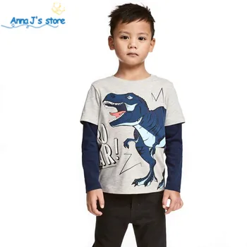 Naujas Viršūnes, skirtos vaikų berniukų drabužius ilgomis rankovėmis marškinėliai rudenį vaikai mielas animacinių filmų marškinėliai dinozauras, gyvūnų, vaikų marškinėliai ZX374