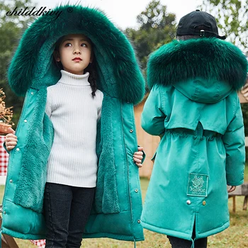 -30 laipsnių 2020 m. Vaikų Mergaičių drabužiai Plius vilnos Tirštėti parko girl vandeniui Žiemos snowsuit mergaitėms Baby girl kailis