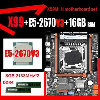 X99 Plokštė rinkinys su Xeon E5 2670 V3 LGA2011-3 CPU 2 * 8GB = 16GB PC4 DDR4 RAM 2133MHz atmintis REG ECC RAM NVME M. 2/WIFI