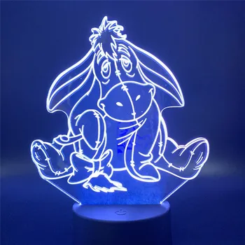 Disney Eeyore LED Lempos Mikė Pūkuotukas 3D Naktį Šviesos Donkey Animacinių filmų Miegamojo Puošimas Lampara Vaikams Kalėdų Dovana, Apšvietimo Mielas Lempos