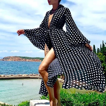 Be-X Polka dot long beach suknelė moterims Vasaros rankovės kaftan maudymosi kostiumėlį padengti iki Sarongas paplūdimio drabužiai padengti ups Kimono saida de praia