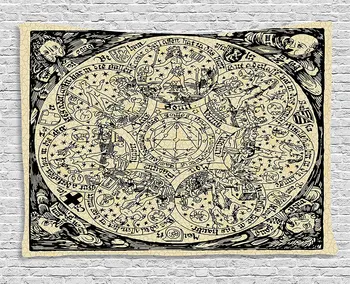 Astrologija Gobelenas Serijos Senovės Mistikų Ezoterinių Senas Žemėlapis, kuriame Vyras Duomenys Derliaus Simboliai Sienos Kabo Dekoro dėl Bendrabučio