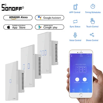 Sonoff T1/ 2SmartWifi Sienos Touch Šviesos Jungiklis 1/2/3 Gauja Touch/WiFi/APP Nuotolinio Protingo Namo Valdytojas Dirbti su Alexa 