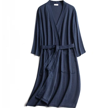 Gryna Spalva Vyrų Satino Chalatas Chalatas Kimono Vyrų Dienos Spa Namuose Drabužius Suknelė Sleepwear Atsitiktinis Vyras Pižamą Miego Skraiste HomeWear