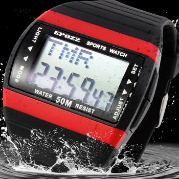 Epozz mados prekės ženklo skaitmeninės studentų vyrų sporto laikrodžiai plaukimo vandeniui 50 m daugiafunkcinis Led ekranas, atgal šviesos gumos