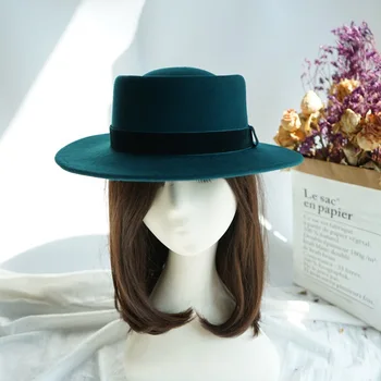 202010-panshi-prancūzija malonės Šviesą brangakmenio žalia vilna aksomo juostelės fedoras bžūp vyrų, moterų laisvalaikio panama džiazo skrybėlę