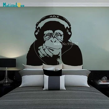 Gorila Beždžionė su Ausinėmis Decal Klausytis Muzikos Namuose Kambarį Dekoro Vandeniui Nuimamas Vinilo Sienos Lipdukas BD208