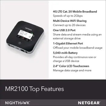 UK versija NETGEAR Nighthawk M2 Mobile Hotspot 4G LTE Maršrutizatorių MR2100 -Atsisiuntimo Greitis iki 2 Gb / s, Atrakinta Naudoti Bet kokia SIM Kortele
