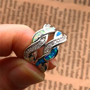 Prekės Moterų Mėlyna Balta Ugnies Opalas Žiedas sidabro spalvos Vestuvinis Žiedas bižuterijos Derliaus Kryžiaus Vestuviniai Žiedai Moterims