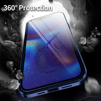 Iphone 12 Mini Magnetinio Atveju iphone12 Priekiniai+Atgal dvipusis 9H Grūdintas Stiklas Case for iphone 12 Pro Max Metalo Bamperis Atveju