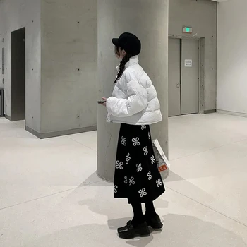 Japonijos Elastinga Aukštos Juosmens Ilgio Sijonai Moterims Dobilų Gėlių Megzti Sijonai Rudenį, Žiemą-line Midi Sijonai Moterims Streetwear