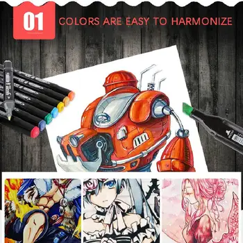 Naujas Ženklas pen dvigubai pabaigos 12 / 24 / 30 / 40 / 60 / 80 spalva riebiai pradinės mokyklos mokinių rankomis dažyti art dizaino anime spalvos rašiklis