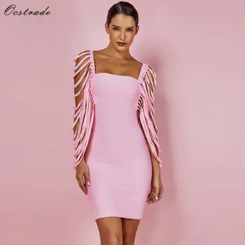 Ocstrade Seksualių Moterų Suknelė Tvarstis Bodycon 2019 Naujas Vasaros Rožinės spalvos Kutais Išsamus Bžūp Rankovėmis Moteris Tvarstis Šalis Mini Suknelė XL