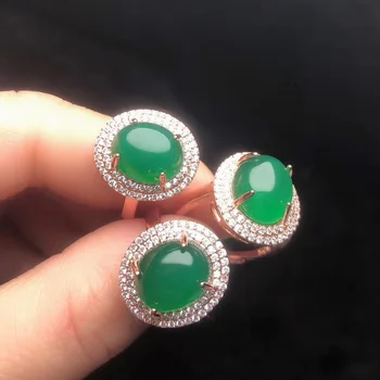 1pc Klasikiniai Natūralios Green Jade Žiedai Moterims Rose Aukso, 925 Sterlingas Sidabro Atidaryti Vestuves Žiedas Moterų Mergina Fine Jewelry