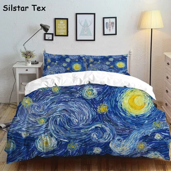Silstar Tex Van Gogh Antklodė Nustatyti Antklode Padengti Žvaigždėtą Dangų Dažymas Paklode Rinkiniai Pagalvę Padengti Lova Padengti Lovelę Lovatiesės Patalynė