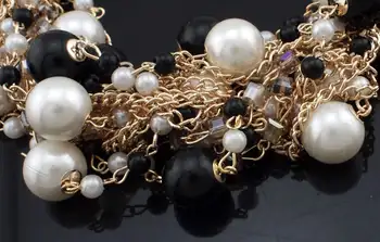 UKMOC Pareiškimą Papuošalų Mados Multi Aukso Spalvos Grandinių Kryžiaus Imituojamas Pearl Cirkonio Choker Karoliai Moterų Suknelė