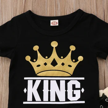 Mados Bamblys Vaikams, Kūdikių Berniukų Karalius Viršūnės T-shirt + Camo Kelnės Komplektus Drabužių