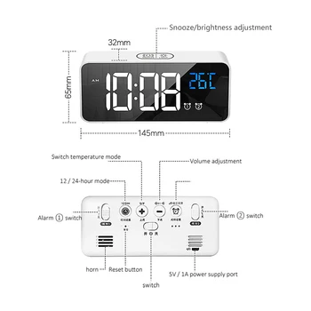 Naujas LED Skaitmeninio Signalo Termometro Ekranas Veidrodis Elektroninis Laikrodis Stalo Laikrodis Su USB Laidu Naktį Šviesos Režimas Namų Puošybai