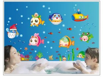 Povandeninio Pasaulio Animacinių Filmų Baby Žuvų Sienų Lipdukai Vaikų Lopšelyje Darželyje Namų Vonios Kambarį Stiklo Apdaila