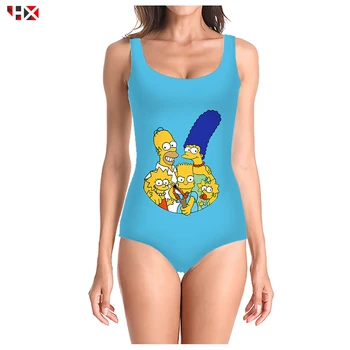 Simpsonai Animacinių filmų Anime Rankovių Seksualus maudymosi kostiumėlį 3D Atspausdintas Stora Moterų maudymosi kostiumėlį Grožio Paplūdimys vientisi maudymosi kostiumėlį S317