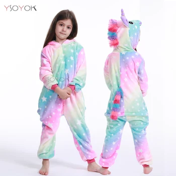 Kigurumi Vaikų Žiemos Sleepwear Vaikai Vienaragis Panda Pajama komplektai Kūdikių Mergaitės Berniukai Licorne unicornio Onesies 4 6 8 10 12 Ye