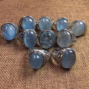 Gamtos Mėlynasis Akvamarinas Žiedas Žiedas Moters Vyras Visiškai Aišku, Granules, 925 Sidabras Reguliuojamas Žiedo Bižuterijos