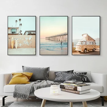 Šiaurės Stiliaus Paplūdimio Sienos Meno Kalifornijos Paplūdimio Drobės Tapybos Vandenyno Van Plakatai ir Spaudinių Apdaila už Svetainės Namų Dekoro