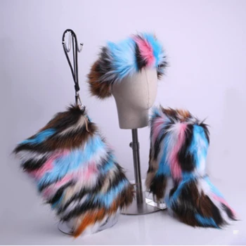 Moterų Žiemos Dirbtiniais Fox Fur Boots Pūkuotas Pliušinis Batai, Krepšiai Rinkiniai, moteriški Kailiniai Didelio Sniego Batai Ponios Furry Skaidres Lietaus Kaspinai