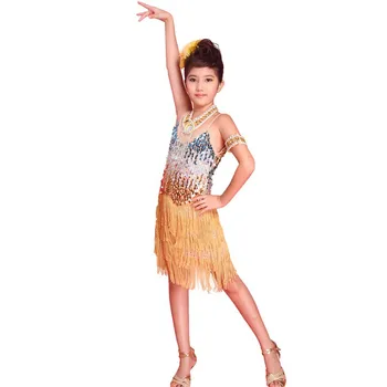 Vaikų Mergaičių Blizgučiais Lotynų Sportinių Šokių Suknelė Dancewear Pakraštyje Sijonai Lotynų Etape Kostiumas