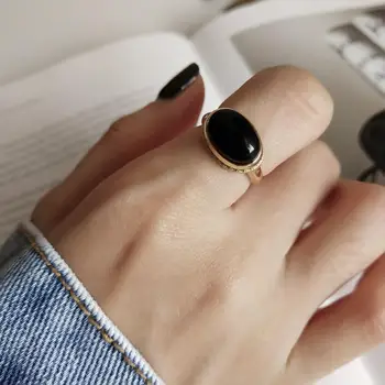 925 sterlingas sidabro žiedas mados temperamentas reguliuojama juodo agato žiedas nemokamas pristatymas