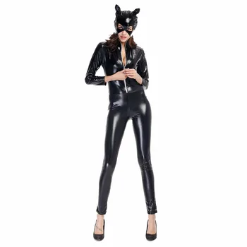 Umorden Halloween Kostiumai Suaugusių Moterų Oda Rider Motociklo Striukė Cat Lady Catwoman Kostiumas Catsuit Jumpsuit Plius Dydis