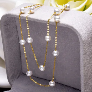 YS 5-5.5 mm 17 Vienetų Baltos spalvos Gėlavandenių Perlų Kietasis 18K Aukso Grandinę Karoliai Fine Jewelry