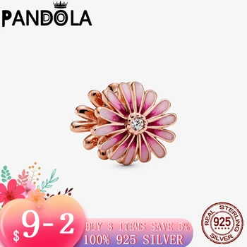 2020 nauja 925 Sterling Silver Pink Daisy Gėlių Žavesio Karoliukai tinka Originalus Pandora Pakabukai Apyrankės Juvelyrikos Priėmimo Priedai