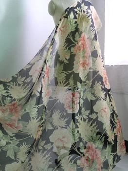 100cm*135cm grynas natūralaus šilko šifono yoryo audinys didelis gėlių klostytas šilko tinkleliu medžiagos suknelė-sijonas