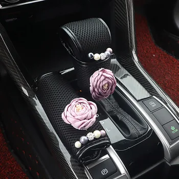 Tulip gėlių automobilio pavarų shifter padengti Rankinio stabdžio apima rinkiniai auto pearl vasaros tinklelio, automobilių saugos diržų pečių padding