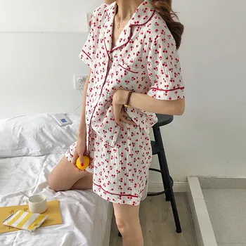 Moterų Pižama Namų Pijama Mujer-Dviejų dalių kostiumėlį Vasaros Kelnės Tinka Saldus, Purus Sleepwear Spausdinti 2021 Naujas Medvilnės Poliesterio Trumpas