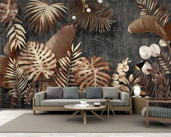 Beibehang Užsakymą tėtis peint tapetai Šiaurės minimalistinę rankų darbo dažytos tropinių augalų aukso lapų fone dekoratyvinis