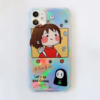 Japonijos animacinių filmų Totoro Atkakli Toli Ghibli Miyazaki Anime Kaonashi Lazerio kortelės Atveju iPhone, 11 11pro XR X 7 8Plus XS Max atveju