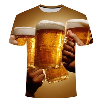 Vasaros naujovė 3D T-shirt vyrai puodelis alaus spausdinti hip-hop apvalios kaklo trumpomis rankovėmis vyrams ir moterims marškinėliai T-shirt didmeninė viršų