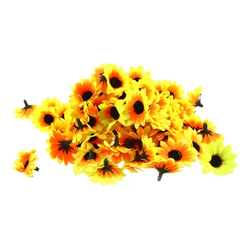 100vnt Mini Geltona Saulėgrąžų Galvų Dirbtinio Šilko Gėlių 